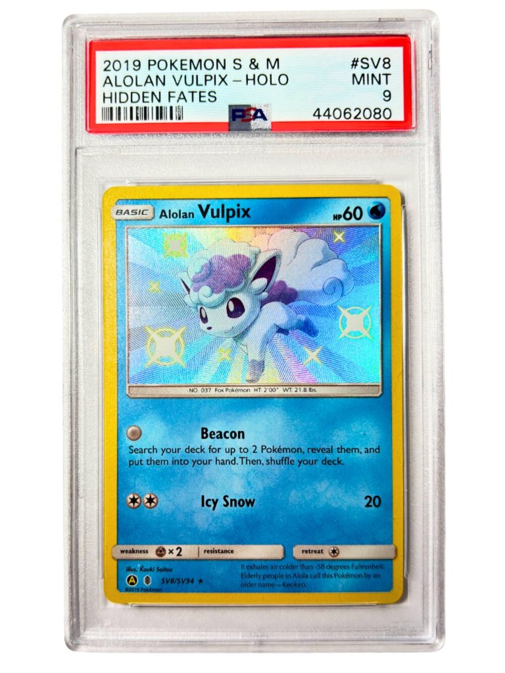 Pokemon Card • Alolan Vulpix SV8/SV9 • PSA 9 • 2019 • Hidden Fates: Shiny Vault